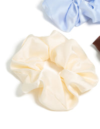 White, Blue & Brown Satin Fabric Scrunchie 3-Pack - link has visual effect only