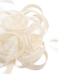 White Sinamay Fabric Feather Swirl Hair Clip - link has visual effect only