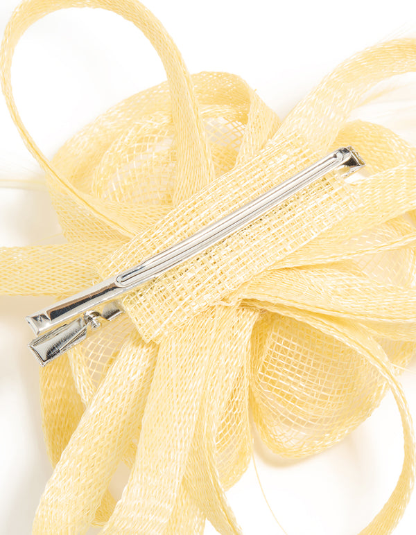 Yellow Sinamay Fabric  Swirl & Feather Hair Clip