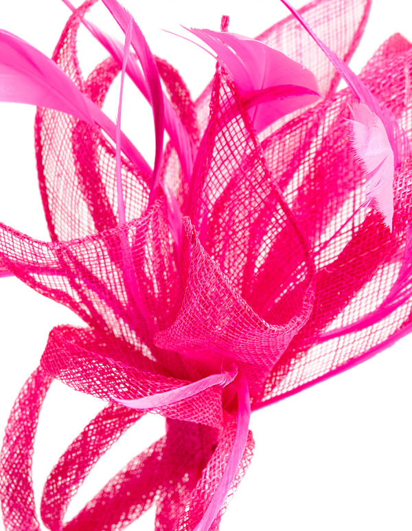Fuschia Sinamay Fabric Feather Mesh Fascinator