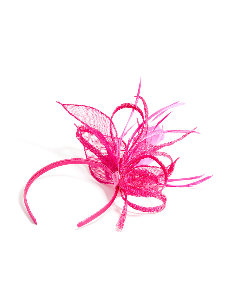 Fuschia Sinamay Fabric Feather Mesh Fascinator