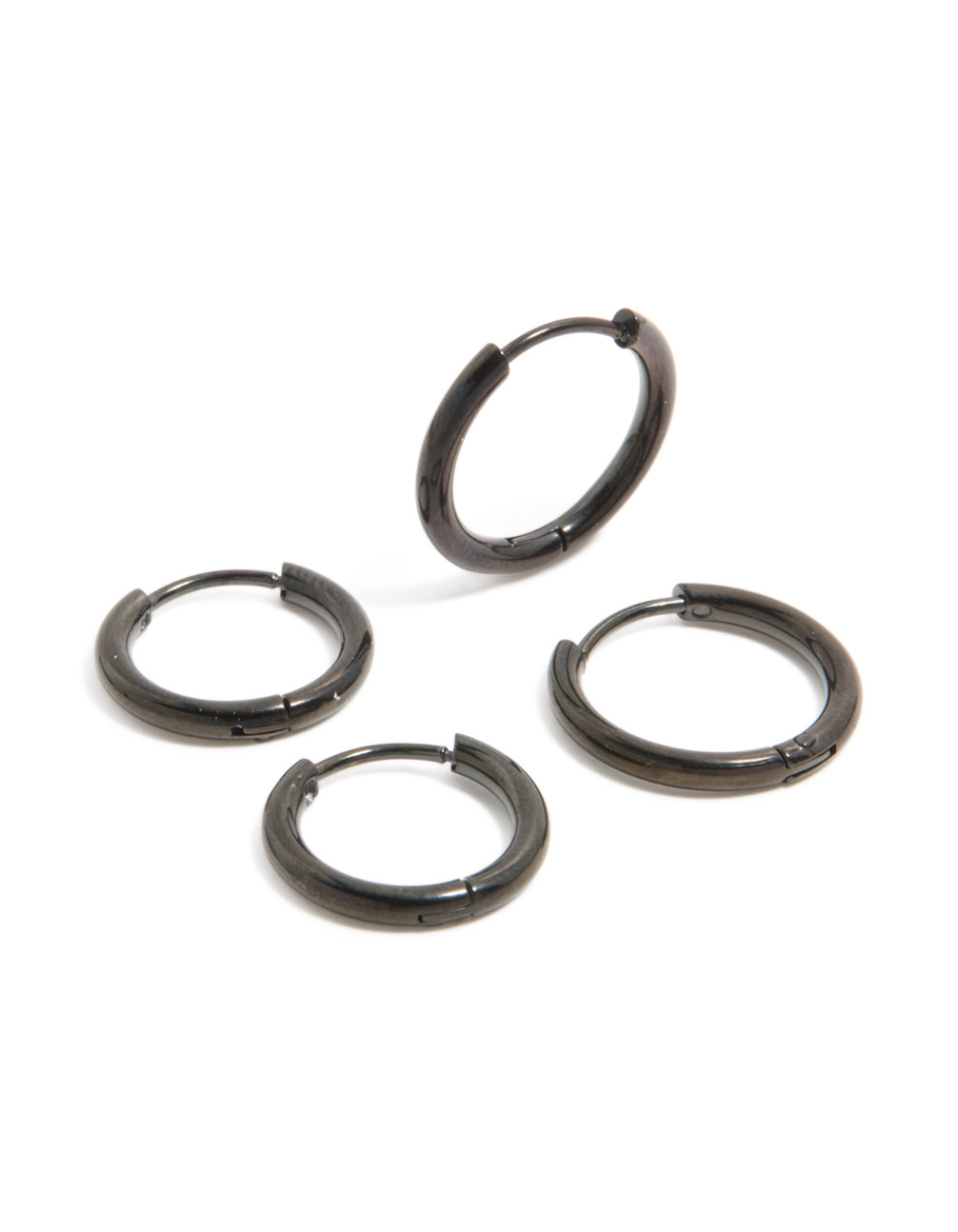 Mens Waterproof Black Coated Stainless Steel Huggie Earrings 2-Pack
