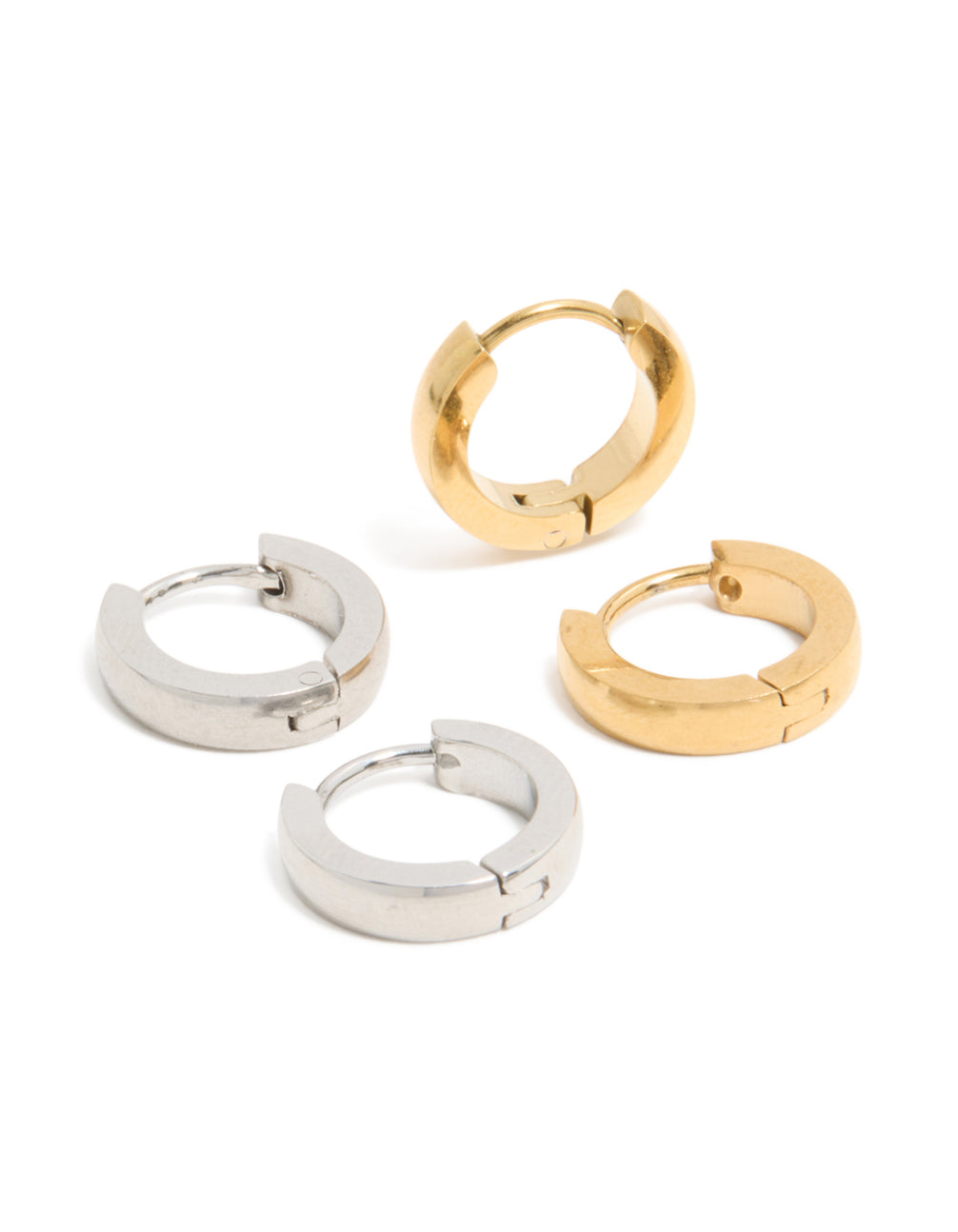 Mens Waterproof Mixed Plated Stainless Steel Huggie Earrings 2-Pack