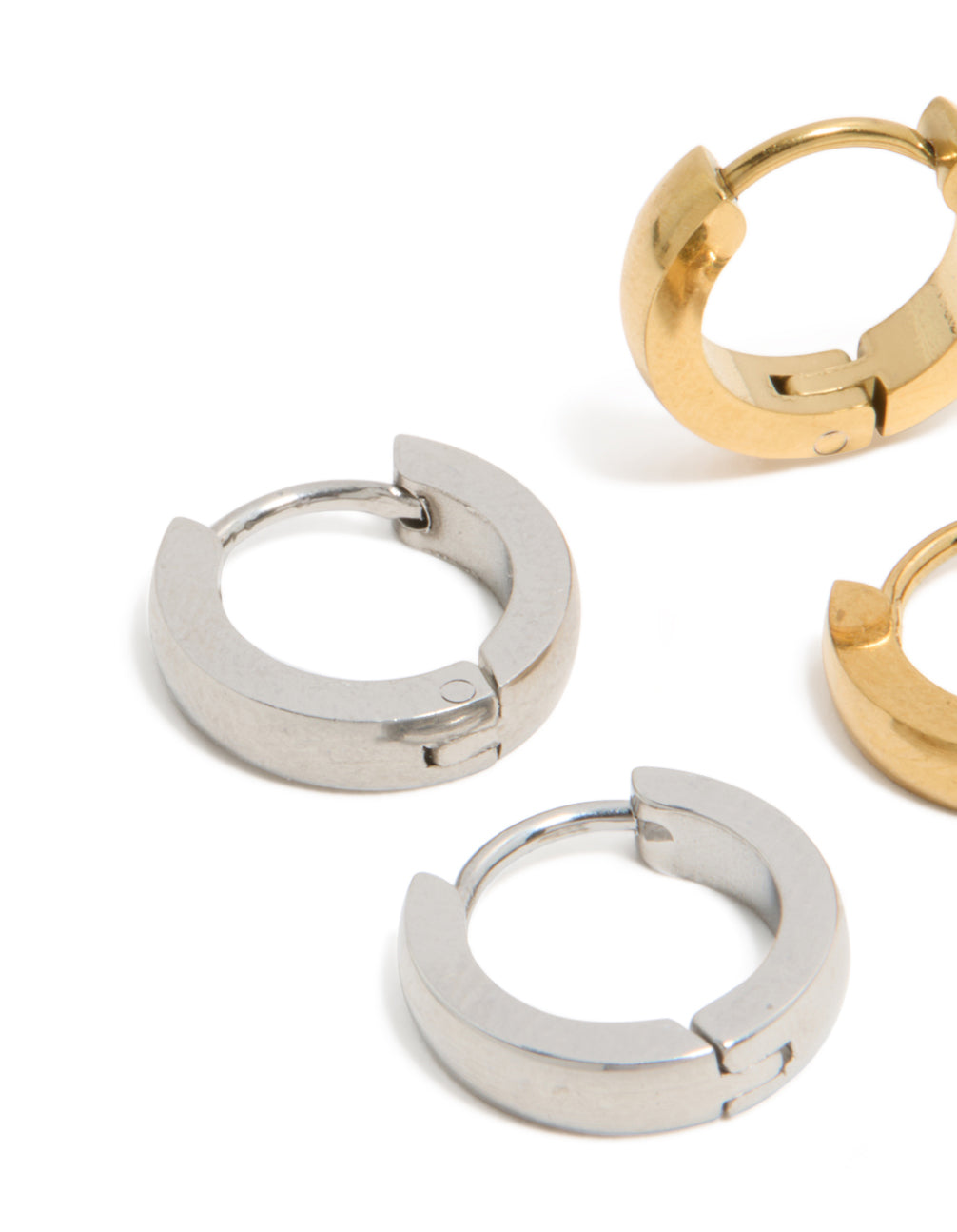 Mens Waterproof Mixed Plated Stainless Steel Huggie Earrings 2-Pack
