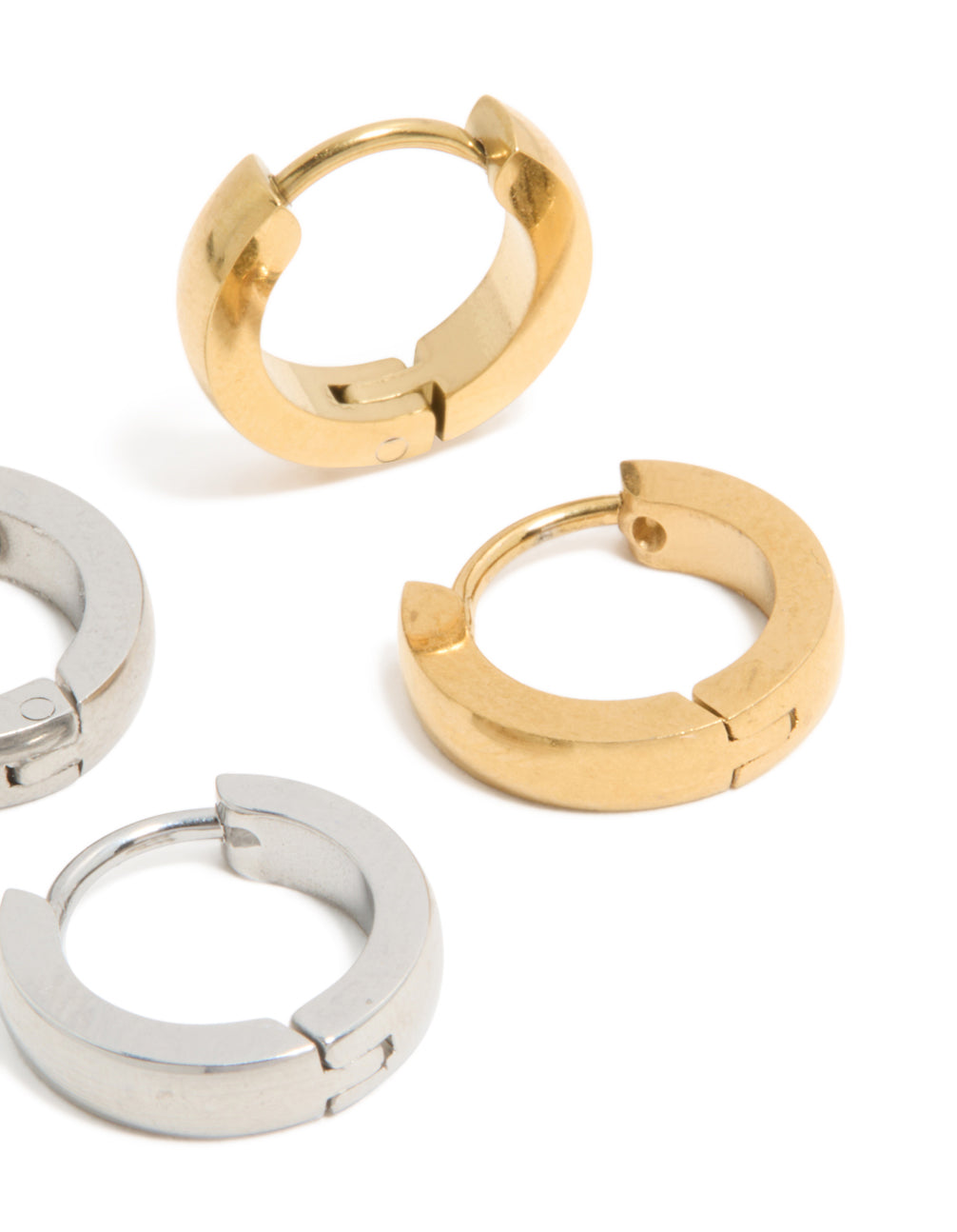 Mens Waterproof Mixed Plated Stainless Steel Huggie Earrings 2-Pack