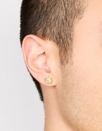 Mens Waterproof Stainless Steel Large Round Cubic Zirconia Stud Earrings - link has visual effect only