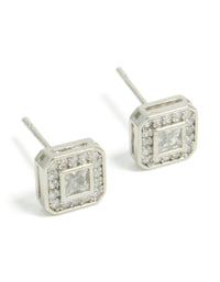Mens Waterproof Stainless Steel Square Cubic Zirconia Stud Earrings - link has visual effect only