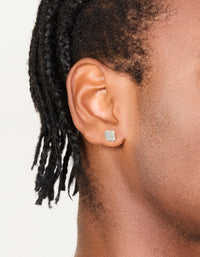 Mens Waterproof Stainless Steel Square Cubic Zirconia Stud Earrings - link has visual effect only