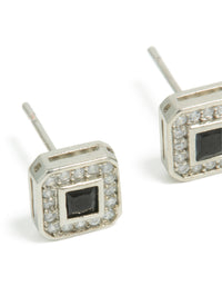 Mens Waterproof Stainless Steel Black Cubic Zirconia Pave Square Earrings - link has visual effect only