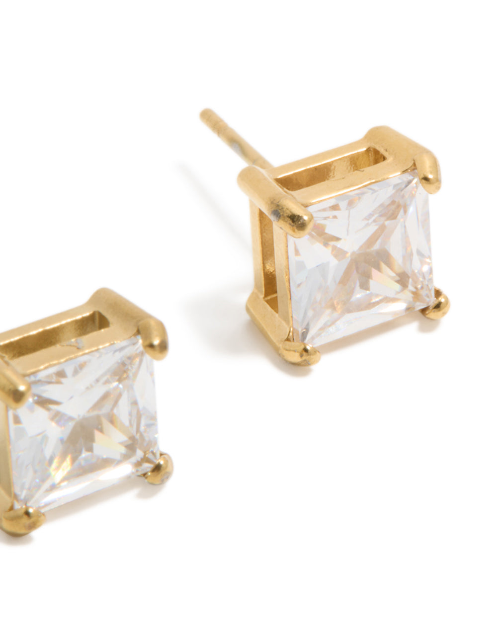 Mens Waterproof Gold Plated Stainless Steel Large Square Cubic Zirconia Stud Earrings