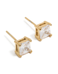 Mens Waterproof Gold Plated Stainless Steel Small Square Cubic Zirconia Stud Earrings - link has visual effect only