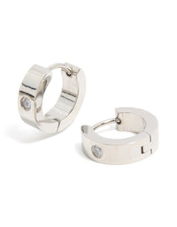Mens Waterproof Stainless Steel Cubic Zirconia Huggie Earrings - link has visual effect only