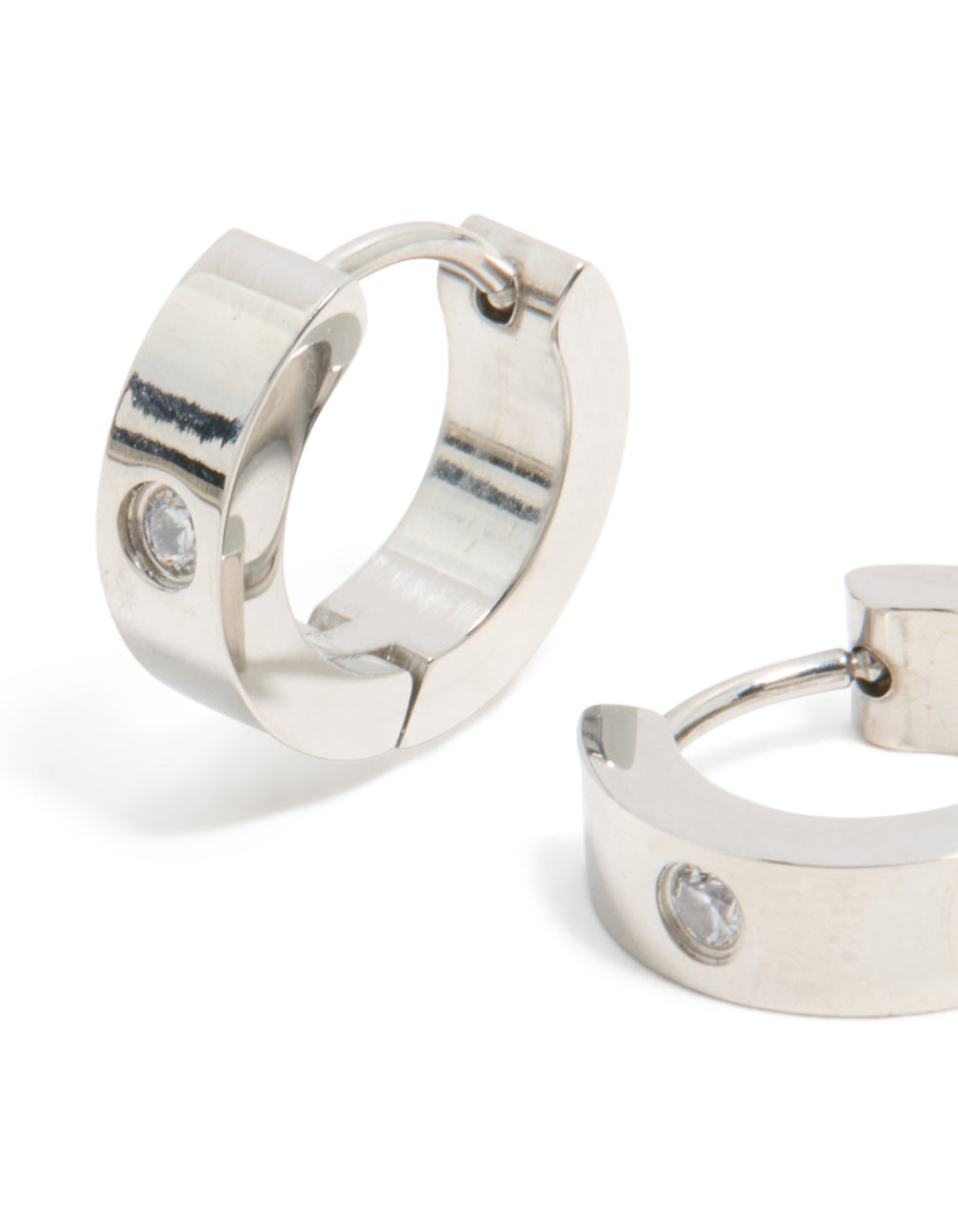 Mens Waterproof Stainless Steel Cubic Zirconia Huggie Earrings
