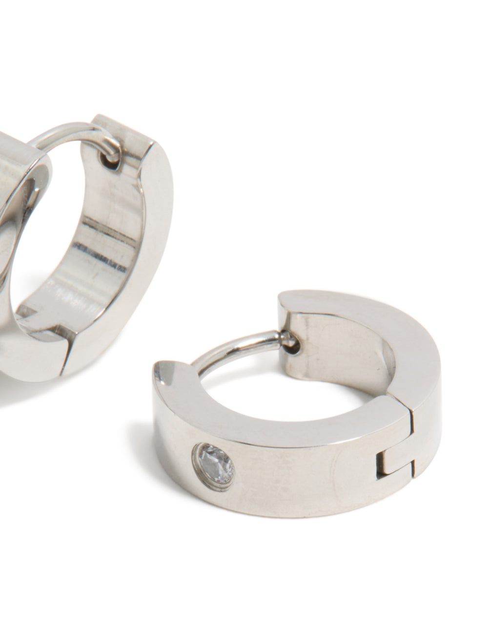 Mens Waterproof Stainless Steel Cubic Zirconia Huggie Earrings