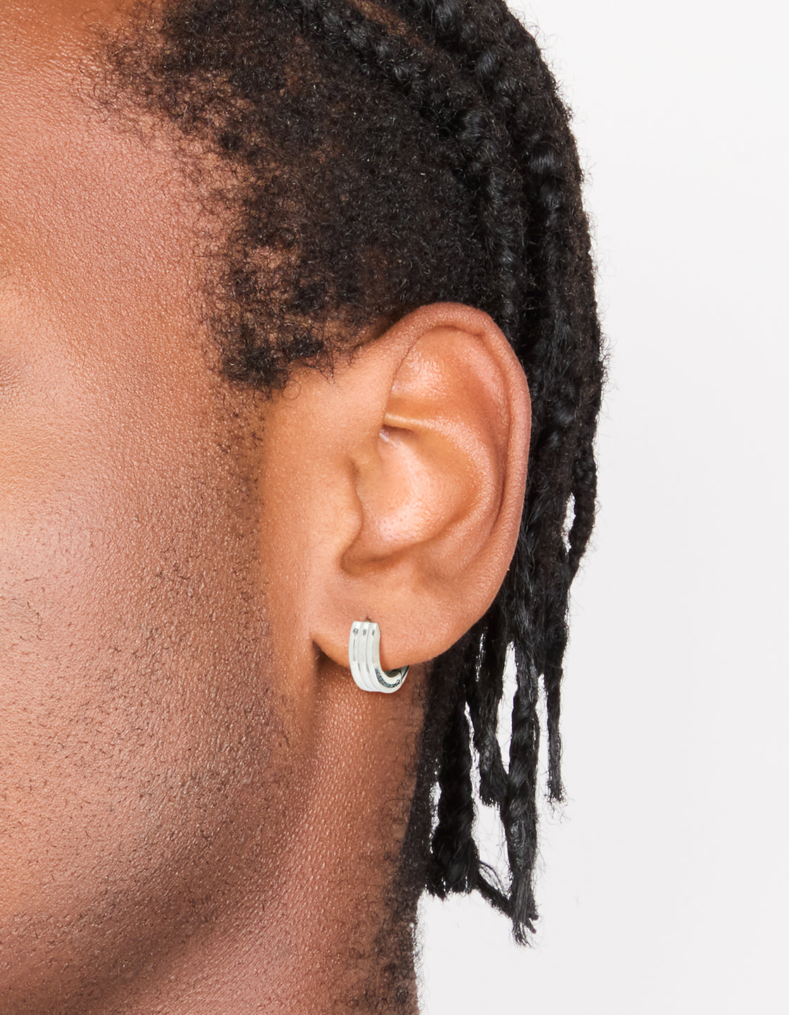 Mens Waterproof Stainless Steel Ribbed Huggie Earrings