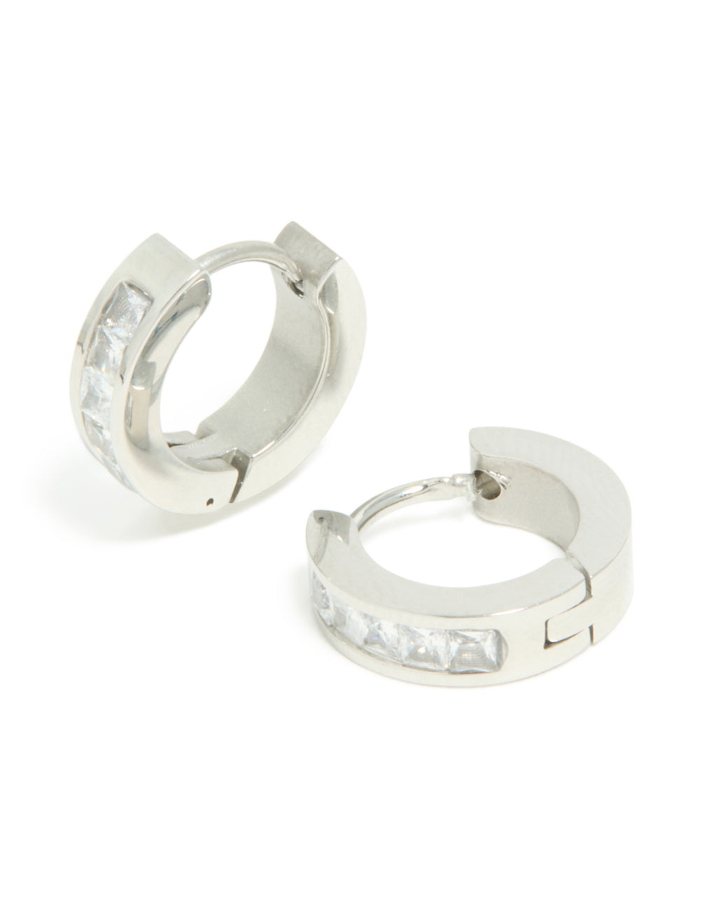Mens Waterproof Stainless Steel Square Cubic Zirconia Huggie Earrings