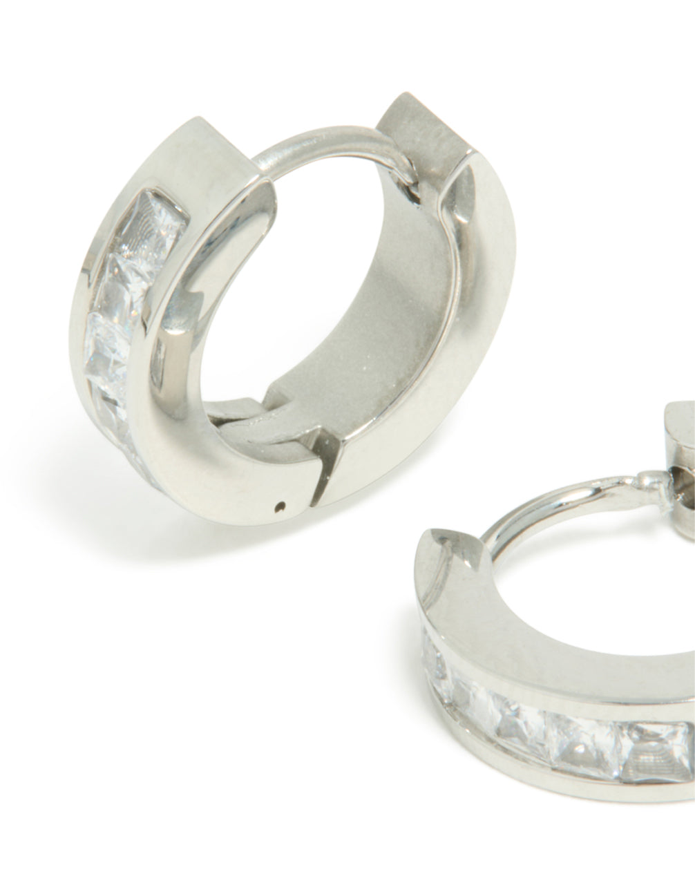 Mens Waterproof Stainless Steel Square Cubic Zirconia Huggie Earrings