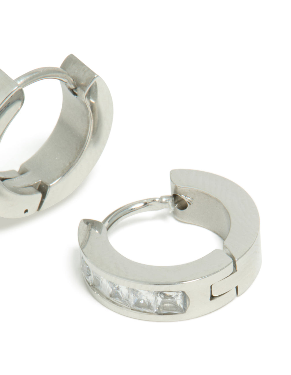 Mens Waterproof Stainless Steel Square Cubic Zirconia Huggie Earrings