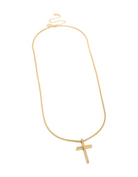 Mens Gold Plated Stainless Steel Cross Pendant Necklace - link has visual effect only