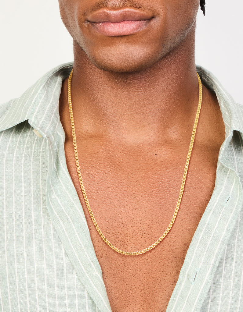 Mens Waterproof Gold Plated Stainless Steel Mini Box Chain Necklace ...