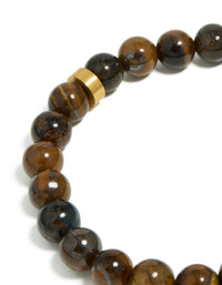 Mens Waterproof  Stainless Steel Tiger's Eye Beaded Bracelet - link has visual effect only