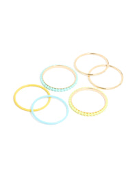 Gold Blue & Yellow Acrylic Beaded Bangles 6-Pack - link has visual effect only