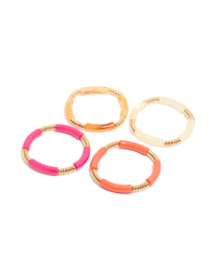 Featuring brown and pink acrylic stretch bracelets in a 4-pack with gold accents front view - link has visual effect only