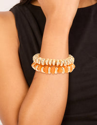 Gold & Orange Beaded Stretch Bracelets 2-Pack - link has visual effect only