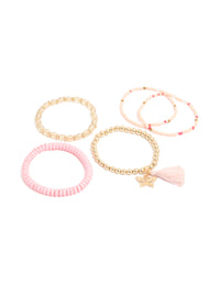 Gold & Pink Beaded Bracelets 5-Pack - link has visual effect only