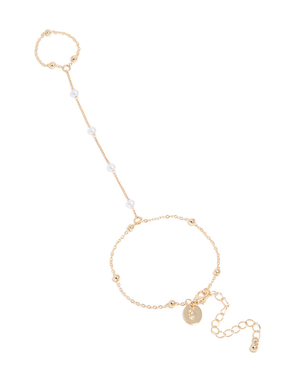 Gold Pearl & Ball Hand Chain