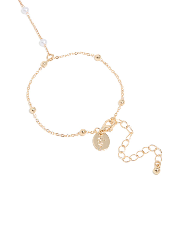 Gold Pearl & Ball Hand Chain
