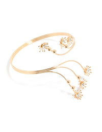Featuring diamante small flowers arm cuff in gold with ball feature front view - link has visual effect only