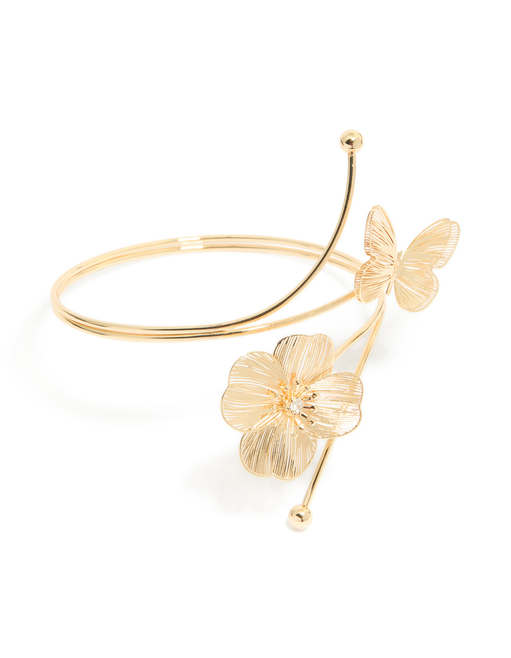 Gold Wire Cut Flower & Butterfly Arm Cuff