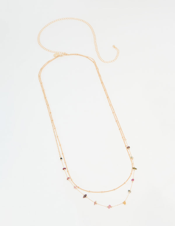 Gold Multicoloured Semiprecious Stone Waist Chain.