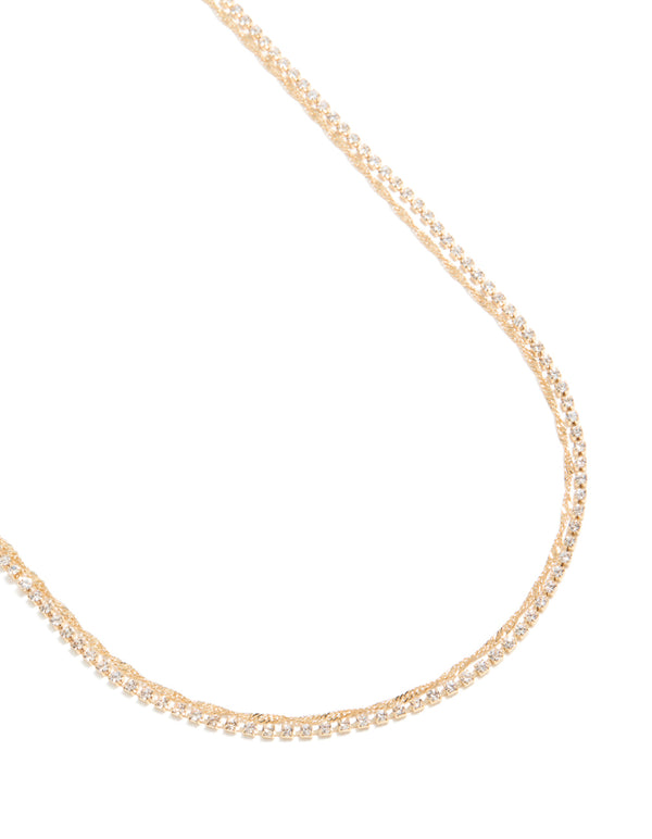 Gold Cubic Zirconia Tennis Double Layered Waist Chain