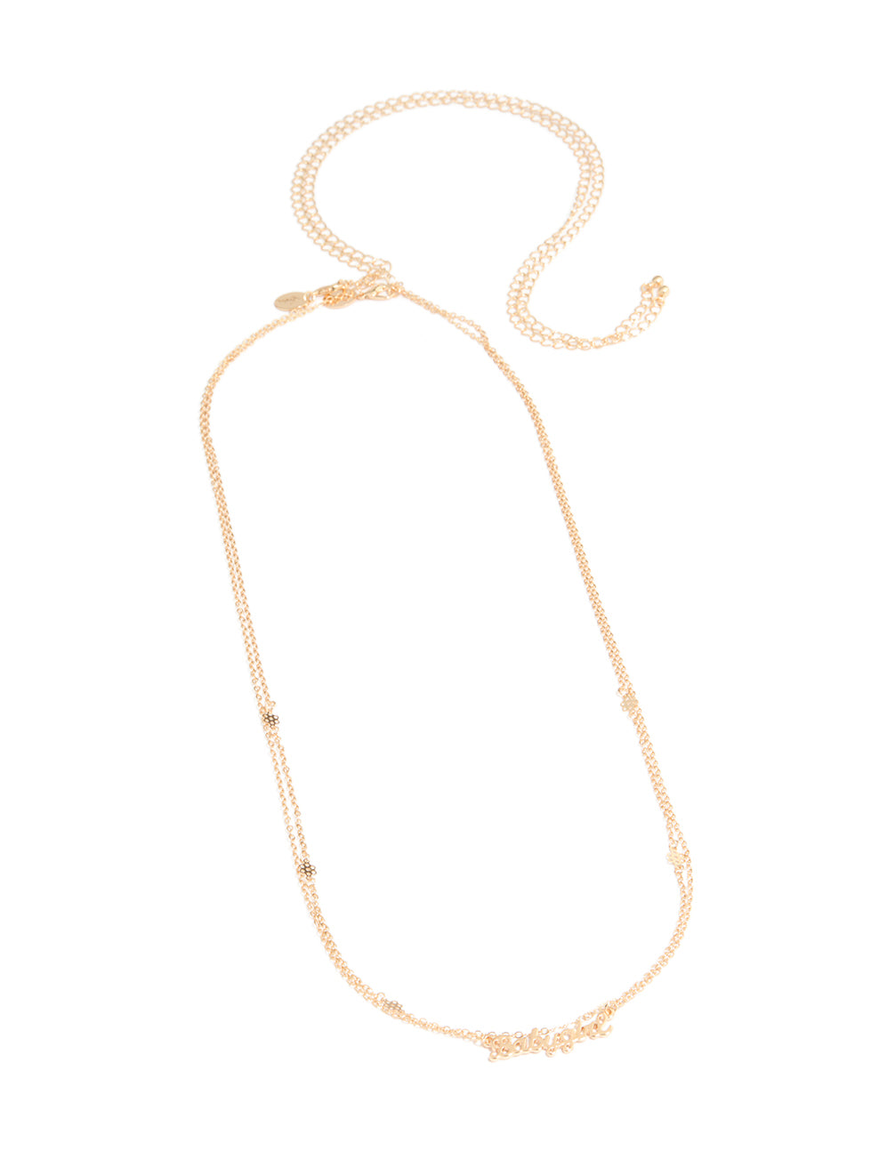 beautifully crafted gold babygirl text waist chain featuring a script design front view
