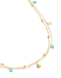 Gold Turquoise Semi Precious Stone & Gold Ball Layered Waist Chain - link has visual effect only