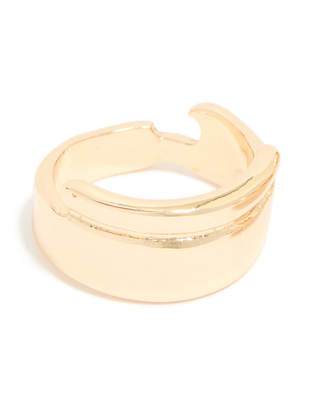 Featuring gold sky blue gemstone and heart in a 3-pack ring band detail view