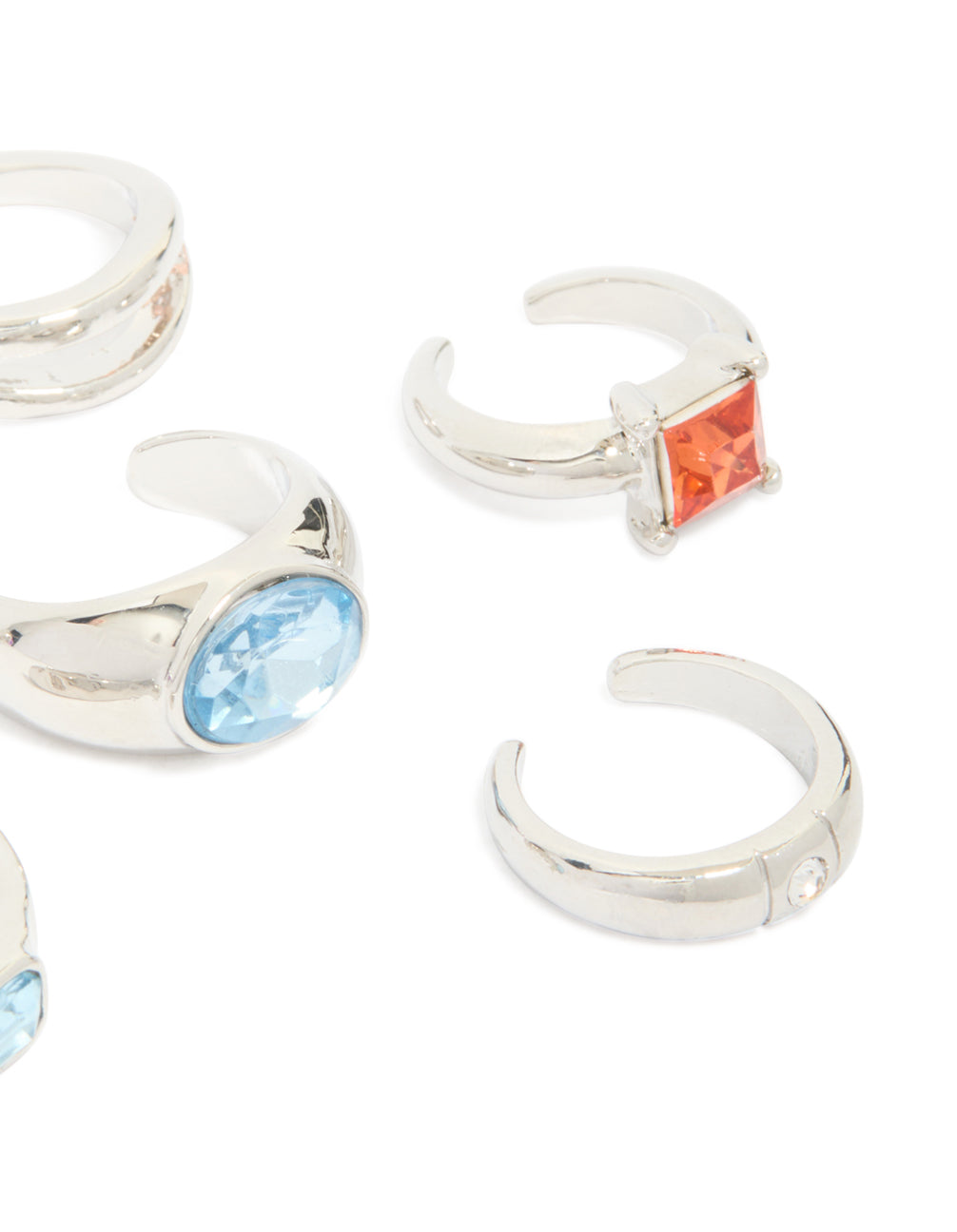 Crafted from silver with multicoloured diamante chunky toe rings in a 6-pack side view