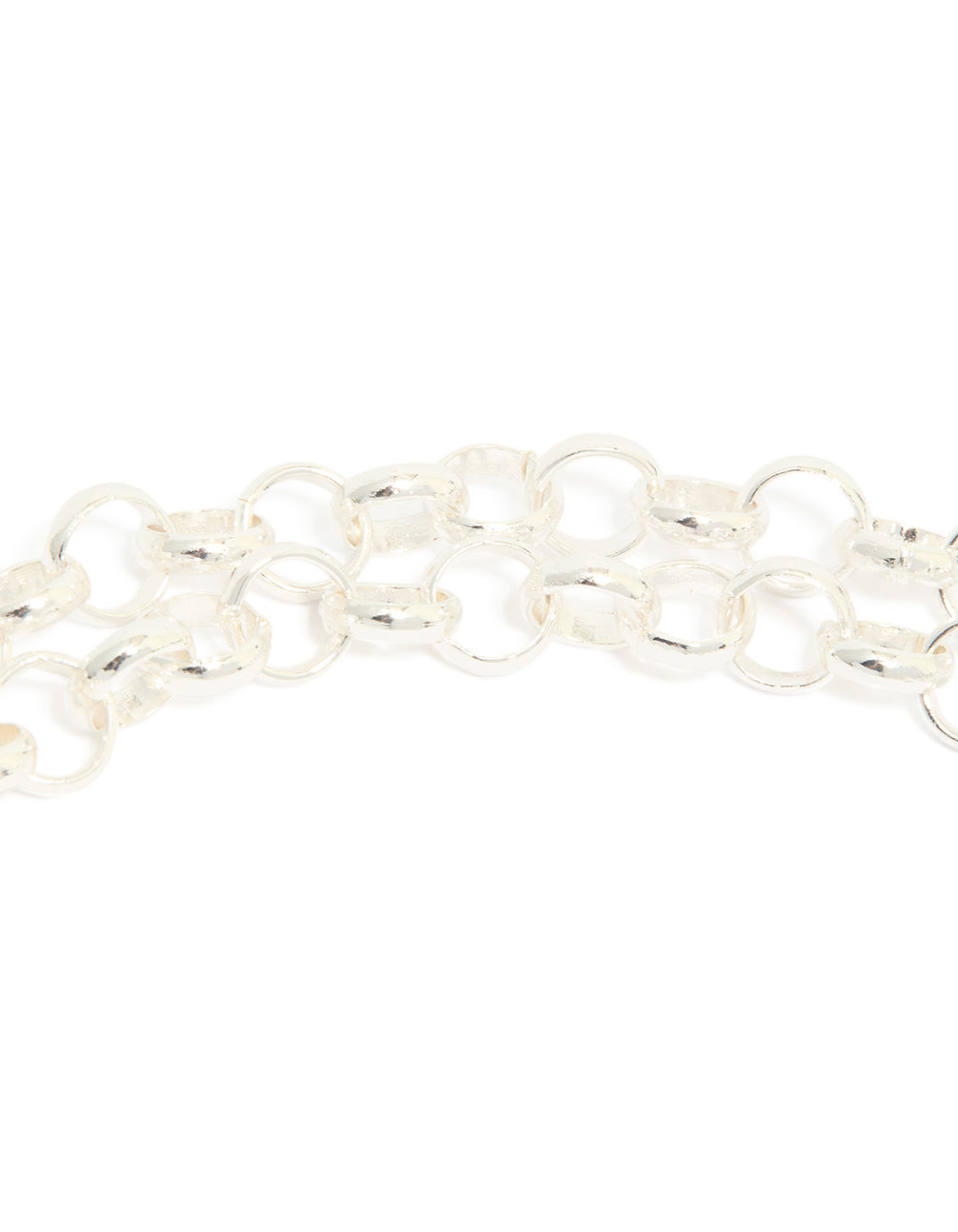 This statement mixed metal plated chain and toggle clasp layered necklace showcases gold and silver close up view