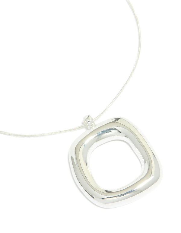 Silver Plated Puffy Square Pendant Necklace