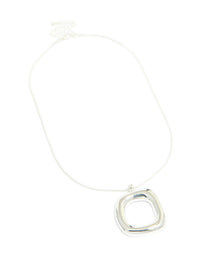 Silver Plated Puffy Square Pendant Necklace - link has visual effect only