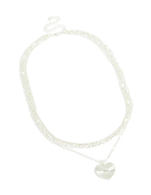 Silver Plated Chain & Diamante Heart Layered Necklace