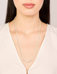 Silver Plated Long Figaro Chain Necklace - link has visual effect only