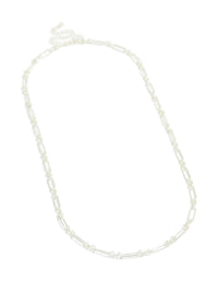 Silver Plated Long Figaro Chain Necklace - link has visual effect only