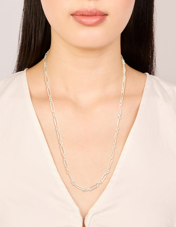 Silver Plated Long Figaro Chain Necklace
