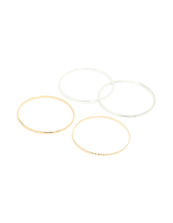 Mixed Metal Flat Bangles 4-Pack