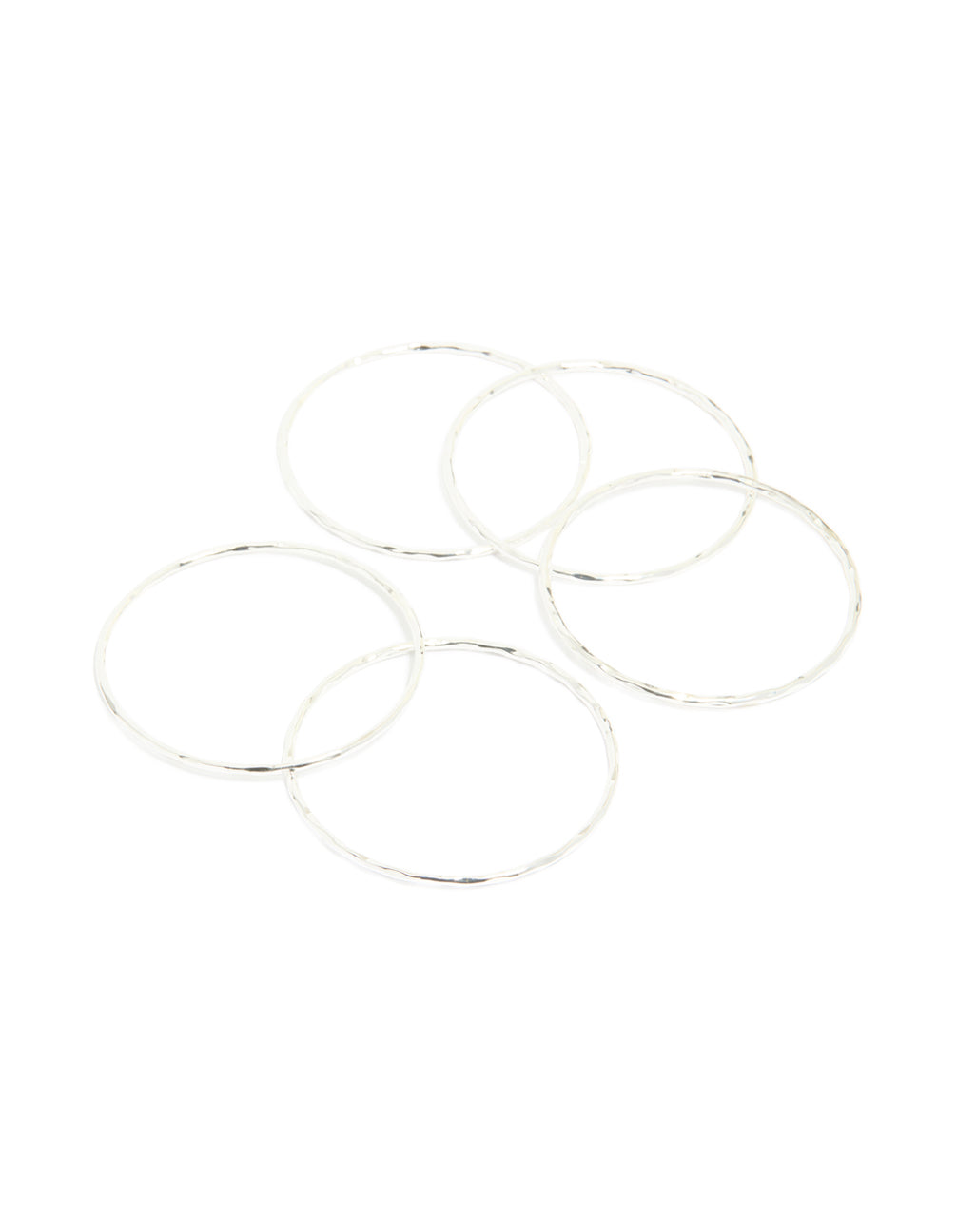 Showcasing silver plated textured bangles in a 5-pack set front view