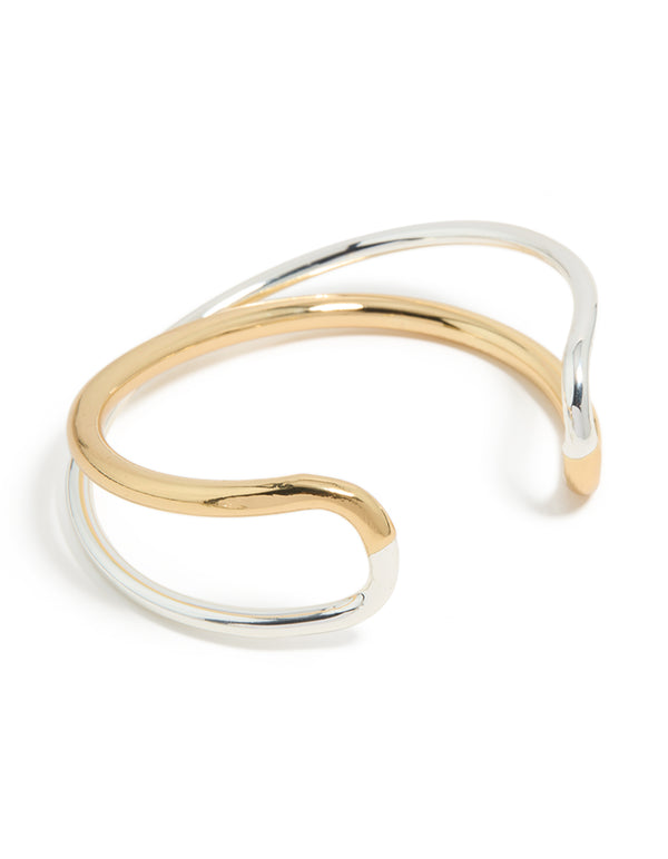 Mixed Metal  Plated  Open Crossover Wrist Cuff