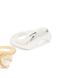 Mixed Metal Plated Cubic Zirconia Chunky Wave Rings 2-Pack - link has visual effect only